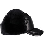 Davison Black Genuine Leather Trapper Bomber Hat