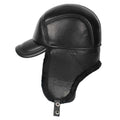 Davison Black Genuine Leather Trapper Bomber Hat