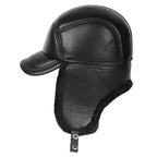 Davison Black Genuine Leather Trapper Bomber Hat