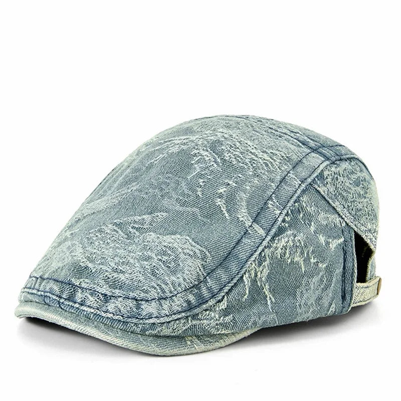 Dayton Distressed Denim Flat Cap