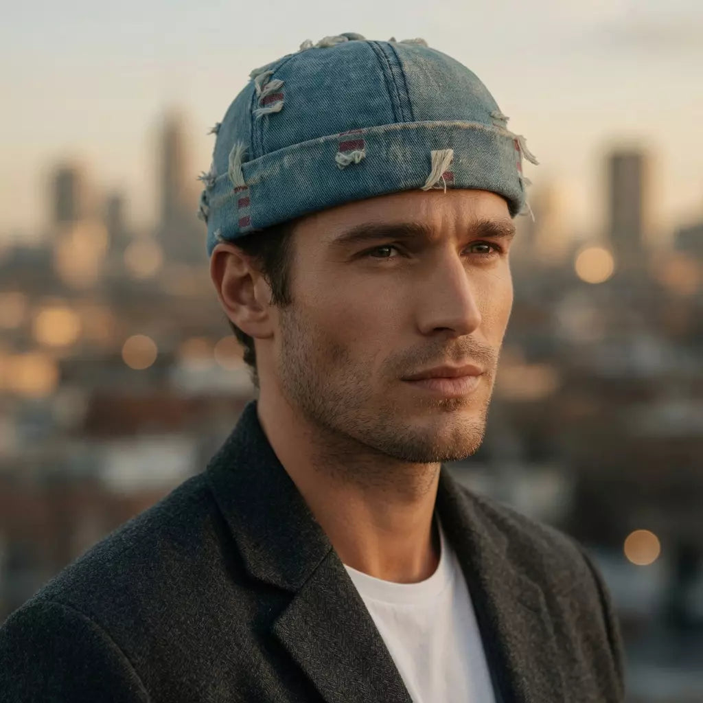 Delaware Distressed Ripped Denim Docker Cap