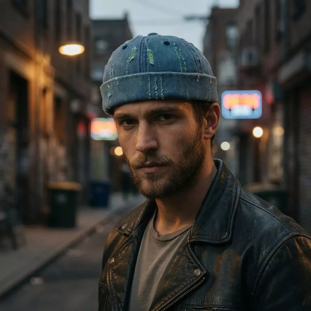 Delaware Distressed Ripped Denim Docker Cap