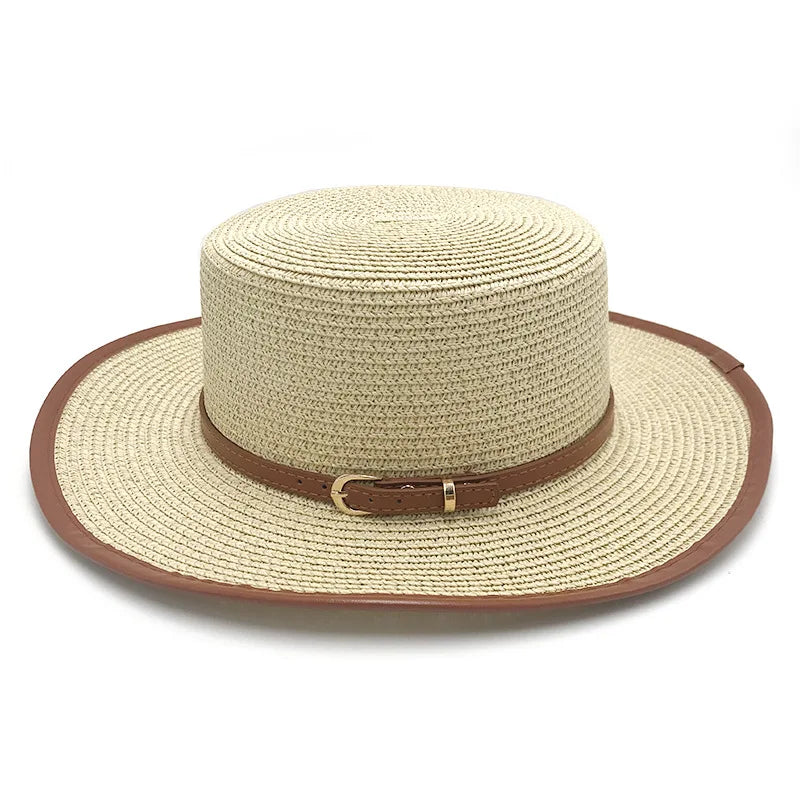Beige straw boater hat – lightweight straw hat