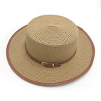 Khaki straw boater hat – straw hat detail