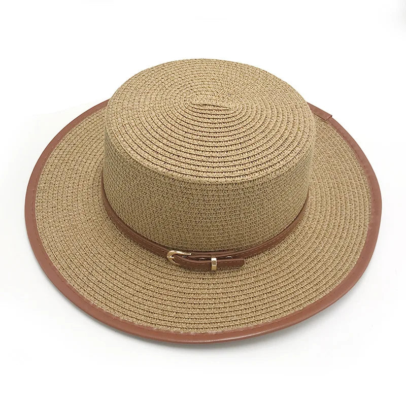 Khaki straw boater hat – straw hat detail