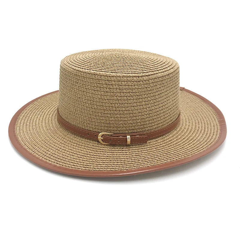 Khaki straw boater hat – lightweight straw hat