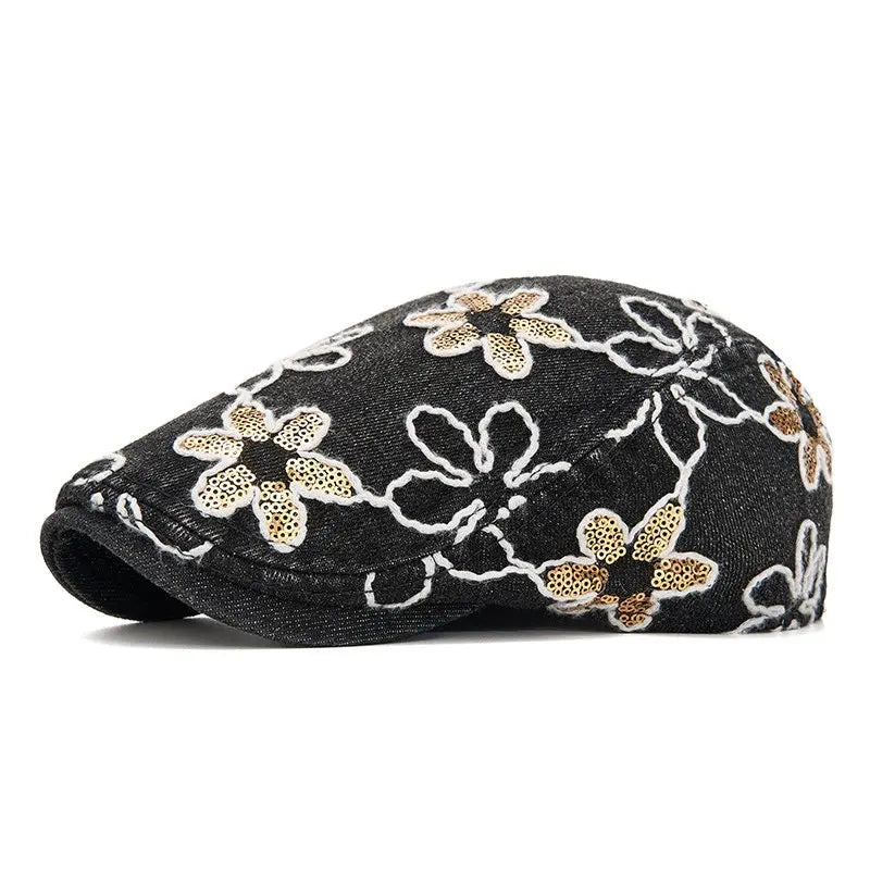 Dream of Spring Floral Denim Flat Cap