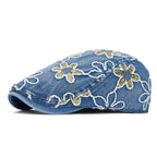 Dream of Spring Floral Denim Flat Cap