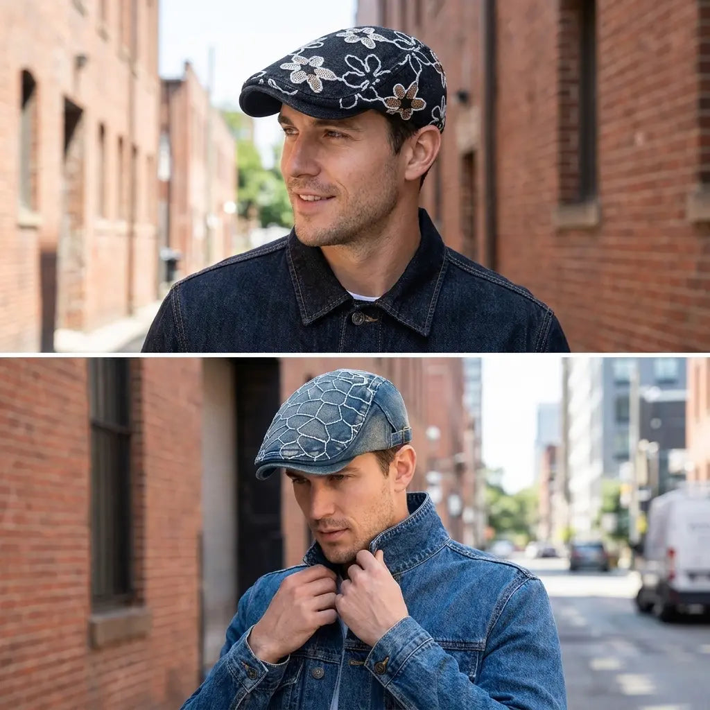 Dream of Spring Floral Denim Flat Cap