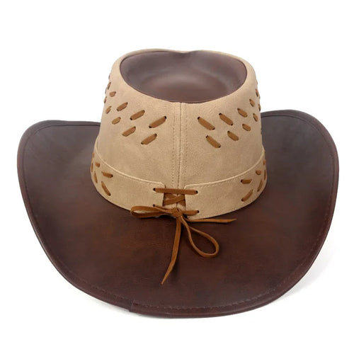 Brown Brown Leather Cowboy Hat - Adjustable Vegan Leather Western