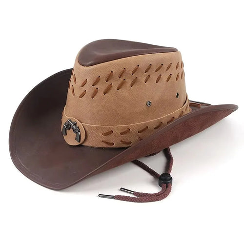 Brown Brown Leather Cowboy Hat - Adjustable Vegan Leather Western