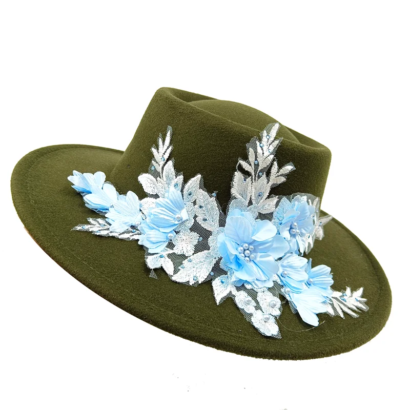 Dujardin Floral Wide Brimmed Porkpie Hat