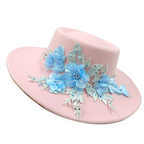 Dujardin Floral Wide Brimmed Porkpie Hat