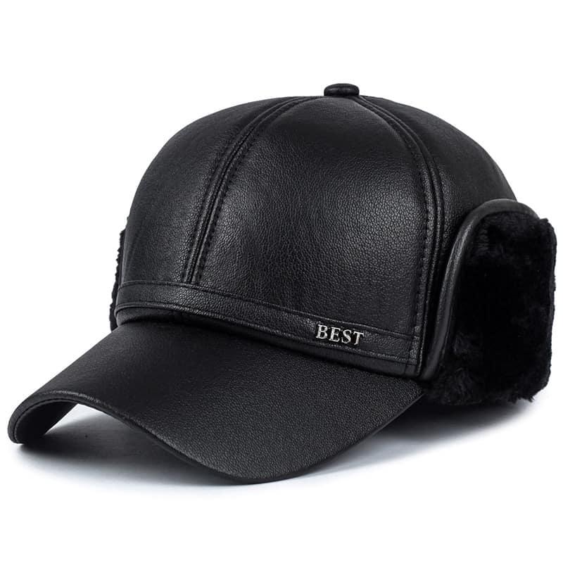 Earflaps Lined Leather Baseball Cap