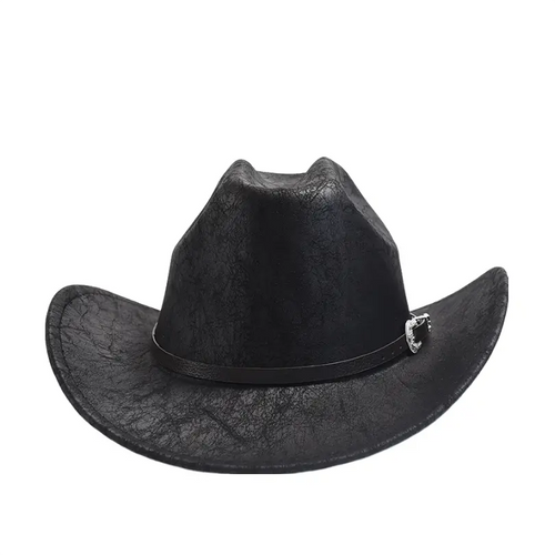 Black Black Leather Cowboy Hat front view