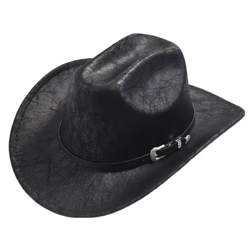 Black Black Leather Cowboy Hat