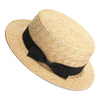 Beige with black Straw Boater Hat with ribbon