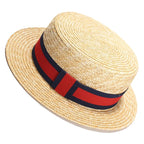 Beige and red Straw Boater Hat with belt
