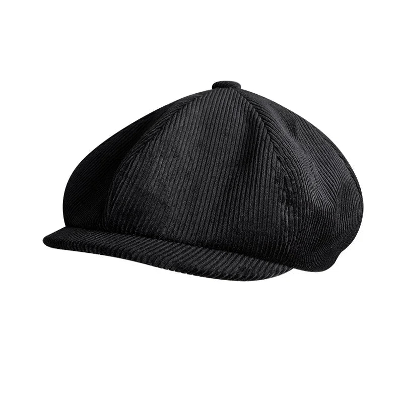 Black Corduroy Newsboy Cap