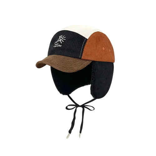 Black Corduroy Earflap Cap