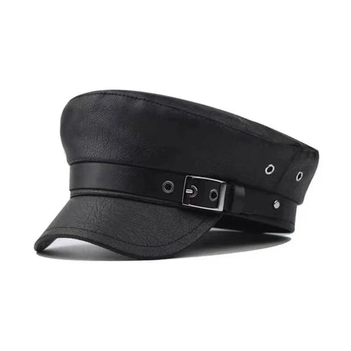 Black Leather Sailor Cap