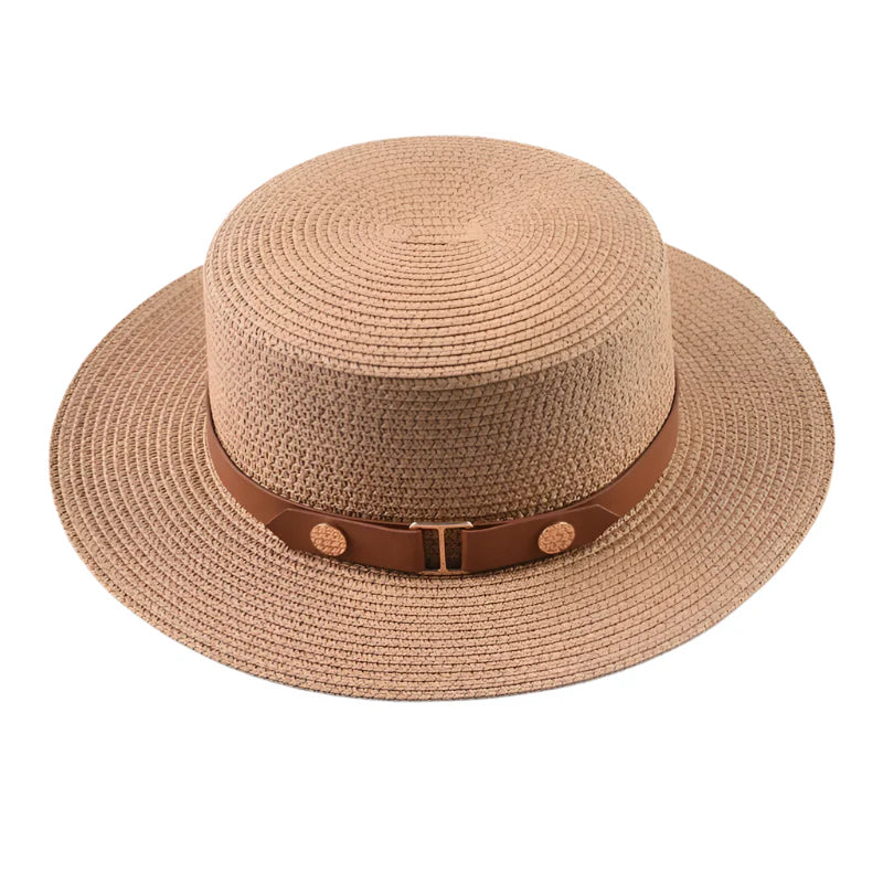 Khaki Straw Boater Hat – classic straw hat