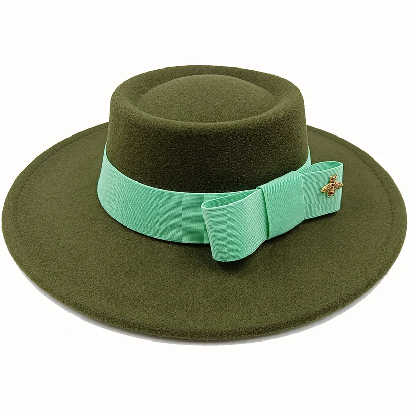 Sky blue and green Boater Porkpie Hat with ribbon