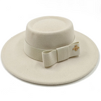 Beige Boater Porkpie Hat with ribbon