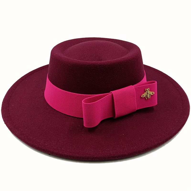 Pink Boater Porkpie Hat with ribbon