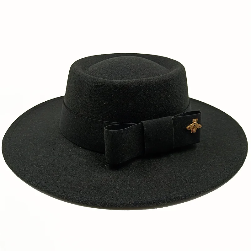 Black Boater Porkpie Hat with ribbon – classic straw hat
