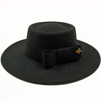 Black Boater Porkpie Hat with ribbon – classic straw hat