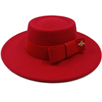 Red Boater Porkpie Hat with ribbon – stylish straw hat