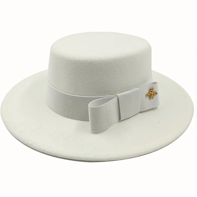 White Boater Porkpie Hat with ribbon – stylish boater style