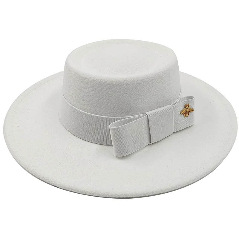 Ivory Boater Porkpie Hat with ribbon – classic straw hat