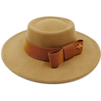 Khaki Boater Porkpie Hat with ribbon