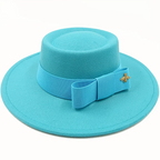 Blue Boater Porkpie Hat with ribbon