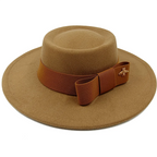 Coffee brown Boater Porkpie Hat with ribbon