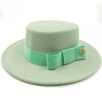Green Boater Porkpie Hat with ribbon