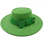 Green Boater Porkpie Hat with ribbon