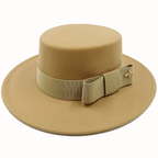Khaki Boater Porkpie Hat with ribbon