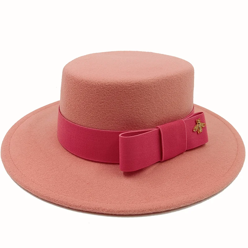 Pink Boater Porkpie Hat with ribbon