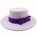Light purple and purple Boater Porkpie Hat with ribbon