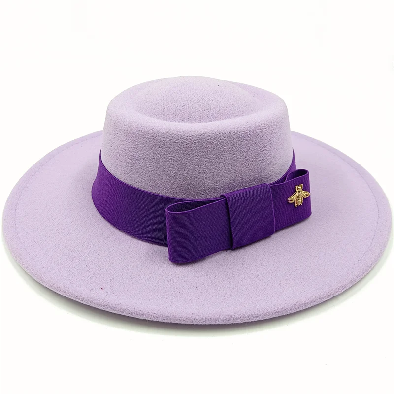 Light purple Boater Porkpie Hat with ribbon