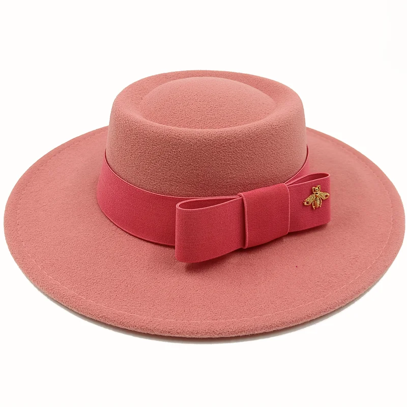 Pink and red Boater Porkpie Hat with ribbon