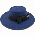 Navy blue Boater Porkpie Hat with ribbon