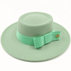 Green Boater Porkpie Hat with ribbon