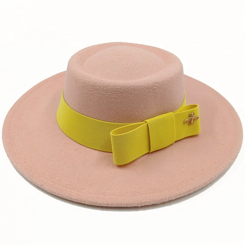 Pink Boater Porkpie Hat with ribbon