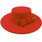 Red Boater Porkpie Hat with ribbon