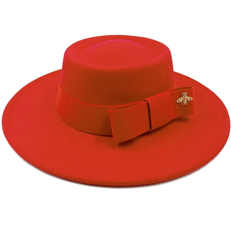Red Boater Porkpie Hat with ribbon