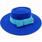 Blue Boater Porkpie Hat with ribbon